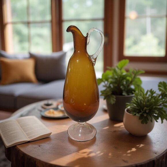 Vintage Pilgrim Art Glass Amberina Ewer – 10.25" Blown Glass Pitcher with Clear - Picture 10 of 10